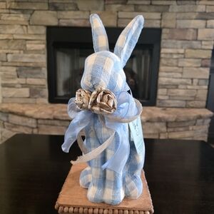 Plaid Blue and White Bunny Decor